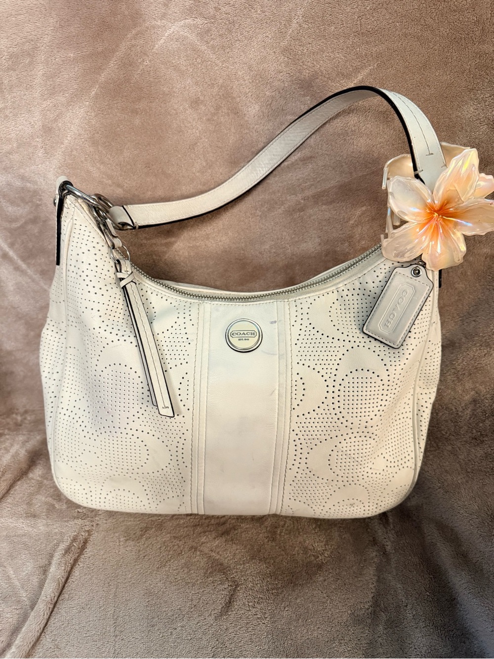Coach Cream Perforated Leather Shoulder Bag